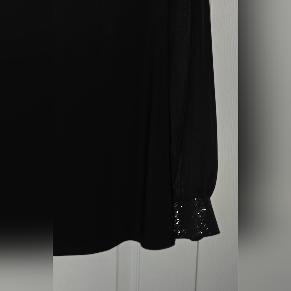 Nicole Miller Black Sheer Sleeve Blouse with Silver Embellishments Size 1X - Picture 5 of 11